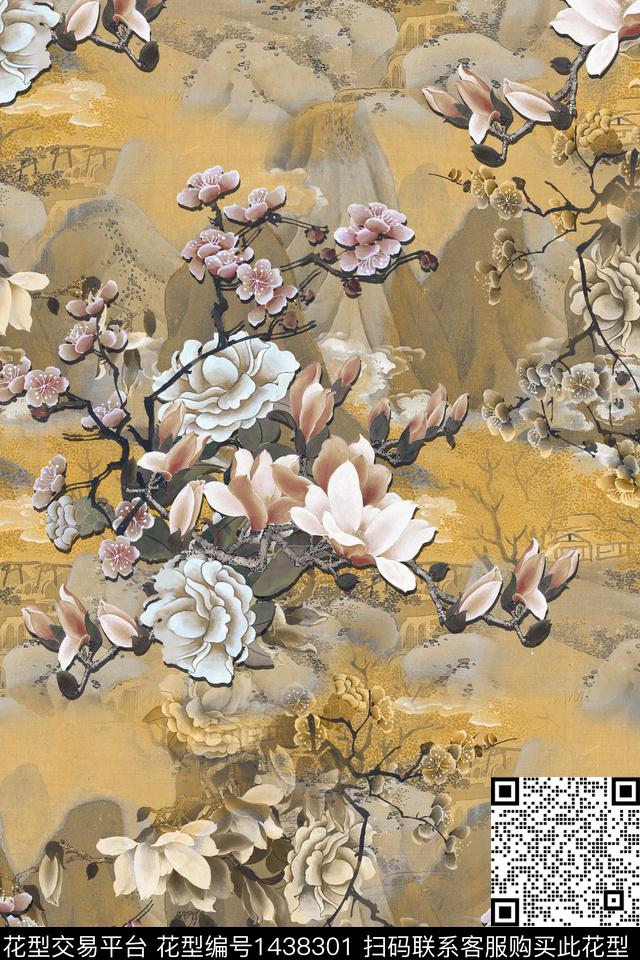 香云纱中国风复古旗袍花数码印花华亿平台下载（图片编号: 1438301） - 瓦栏（Walan）