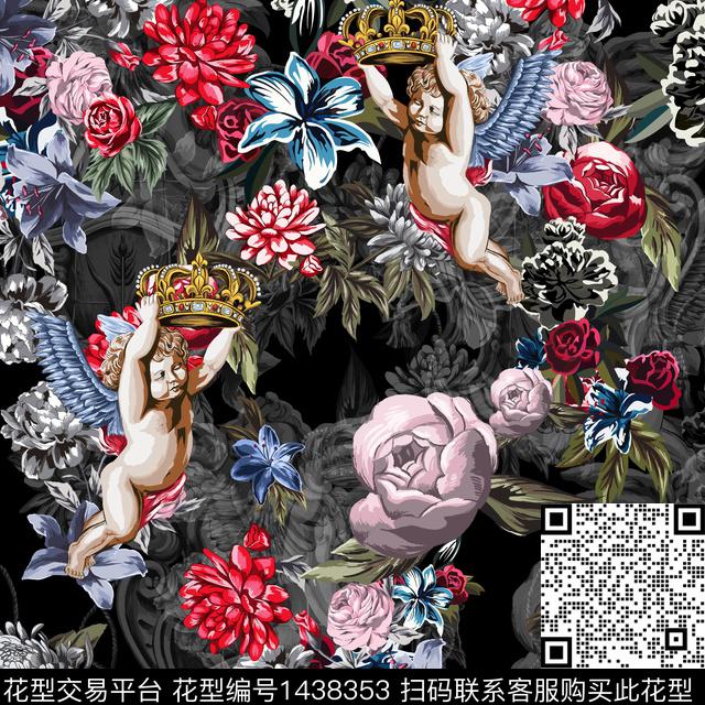 几何复古花卉数码印花华亿平台下载（图片编号: 1438353） - 瓦栏（Walan）