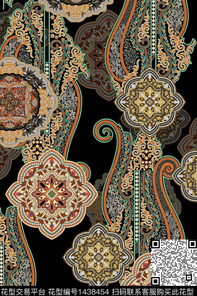 时尚民族风佩斯利数码印花华亿平台下载（图片编号: 1438454） - 瓦栏（Walan）