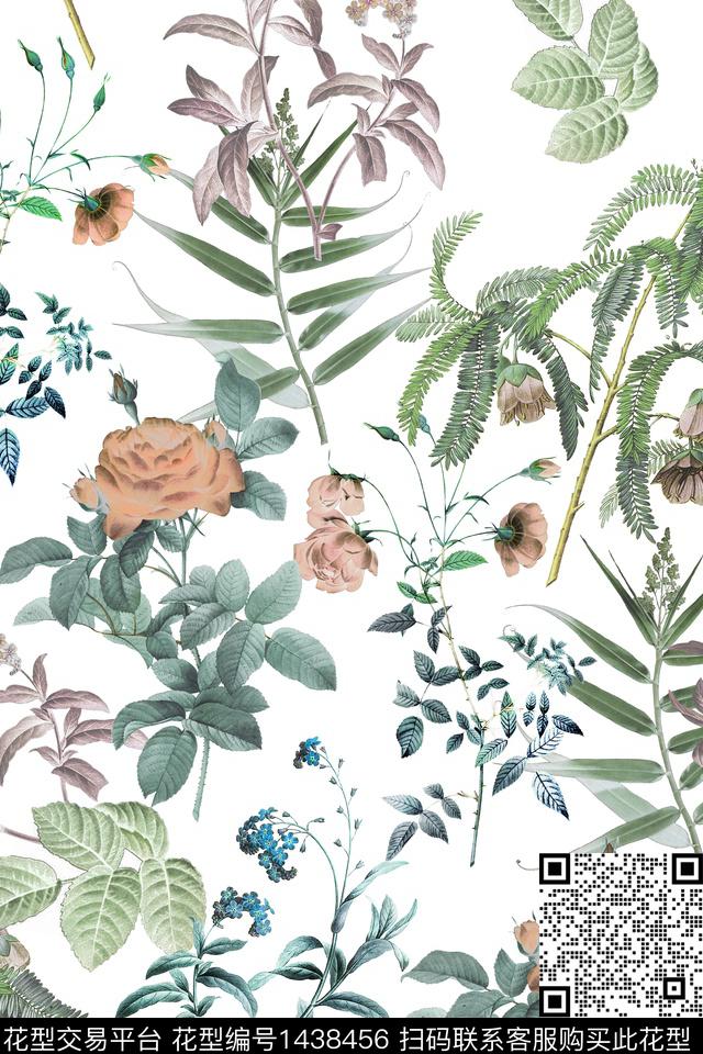 植物真丝绿植树叶数码印花华亿平台下载（图片编号: 1438456） - 瓦栏（Walan）