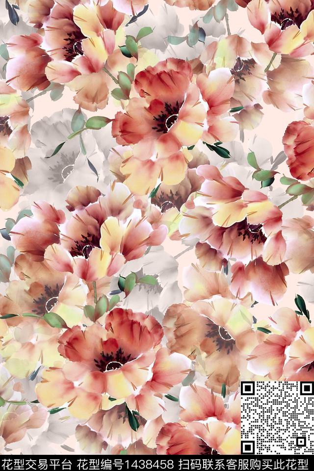 绿植树叶水彩大牌风数码印花华亿平台下载（图片编号: 1438458） - 瓦栏（Walan）