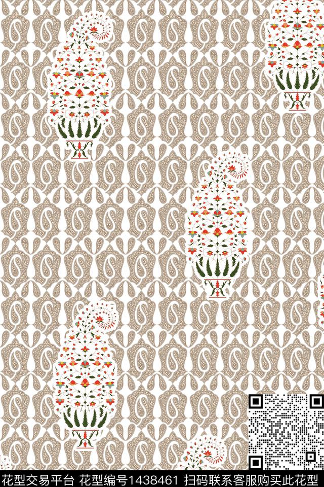 绿植树叶几何花卉佩斯利数码印花华亿平台下载（图片编号: 1438461） - 瓦栏（Walan）