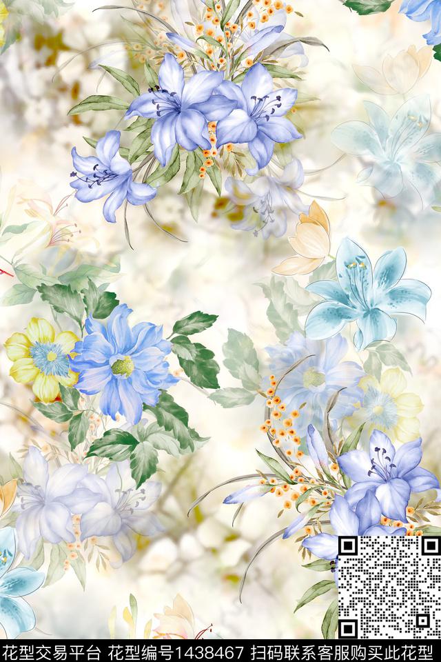 花卉小清新真丝数码印花华亿平台下载（图片编号: 1438467） - 瓦栏（Walan）