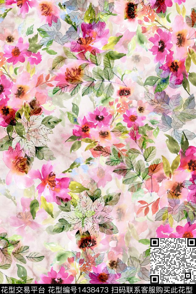 花卉小清新真丝数码印花华亿平台下载（图片编号: 1438473） - 瓦栏（Walan）