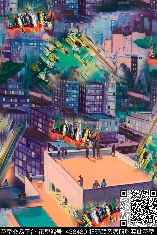 建筑小清新风景景观数码印花华亿平台下载（图片编号: 1438480） - 瓦栏（Walan）