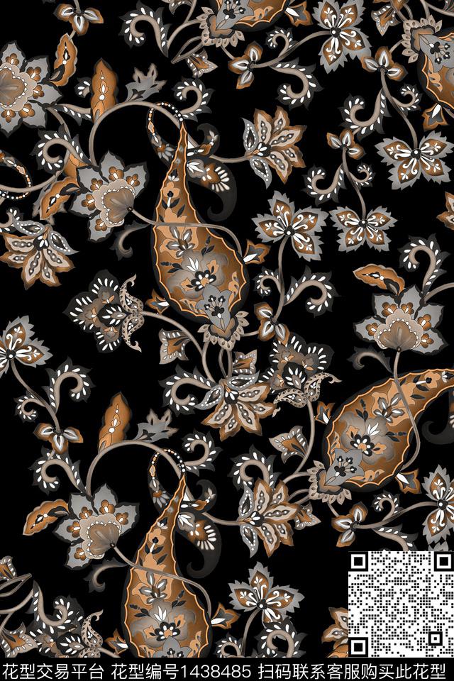 时尚佩斯利真丝数码印花华亿平台下载（图片编号: 1438485） - 瓦栏（Walan）