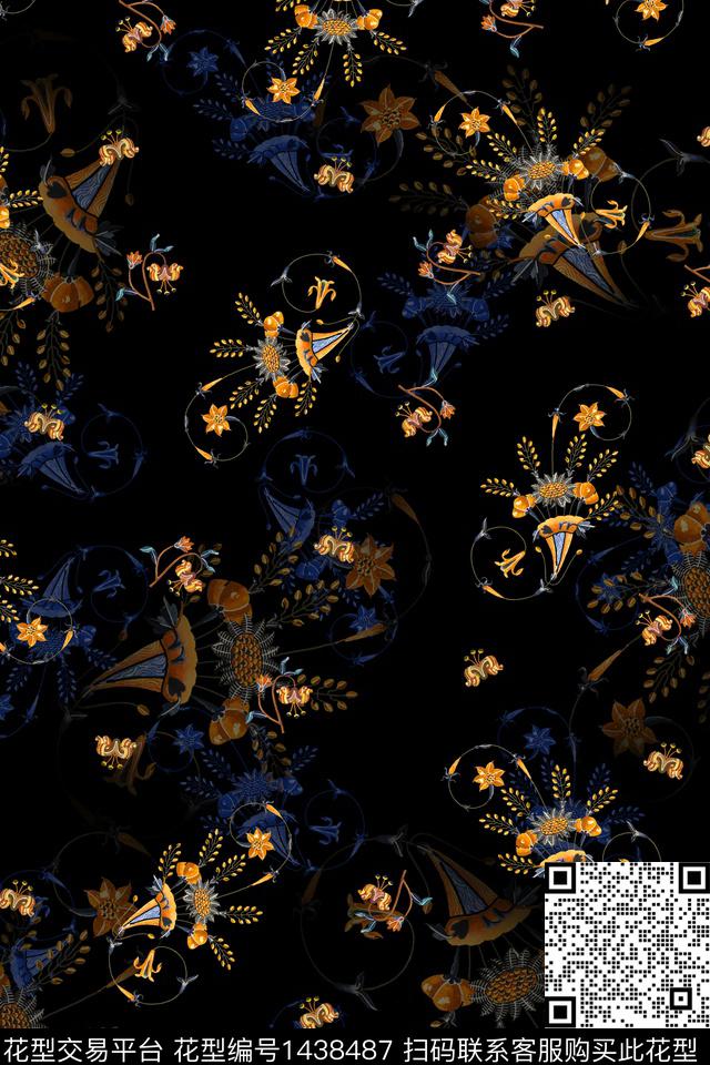 民族花卉佩斯利大牌风数码印花华亿平台下载（图片编号: 1438487） - 瓦栏（Walan）