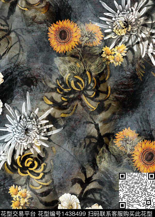 小雏菊香云纱中老年数码印花华亿平台下载（图片编号: 1438499） - 瓦栏（Walan）