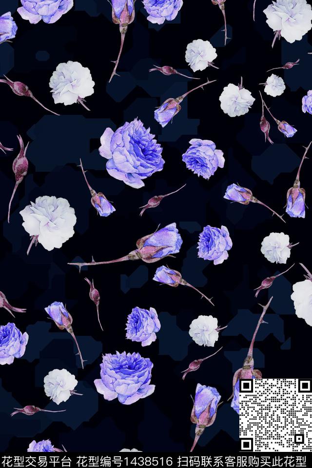 简约黑底花卉数码华亿平台数码印花华亿平台下载（图片编号: 1438516） - 瓦栏（Walan）