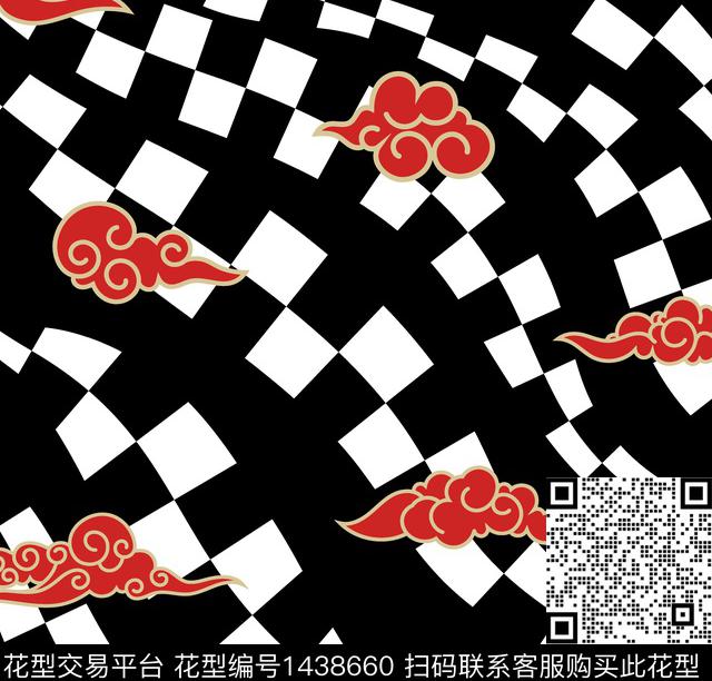 线条几何格子数码印花华亿平台下载（图片编号: 1438660） - 瓦栏（Walan）