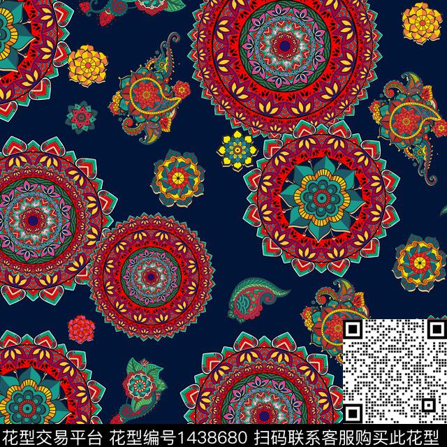 几何民族风花卉数码印花华亿平台下载（图片编号: 1438680） - 瓦栏（Walan）