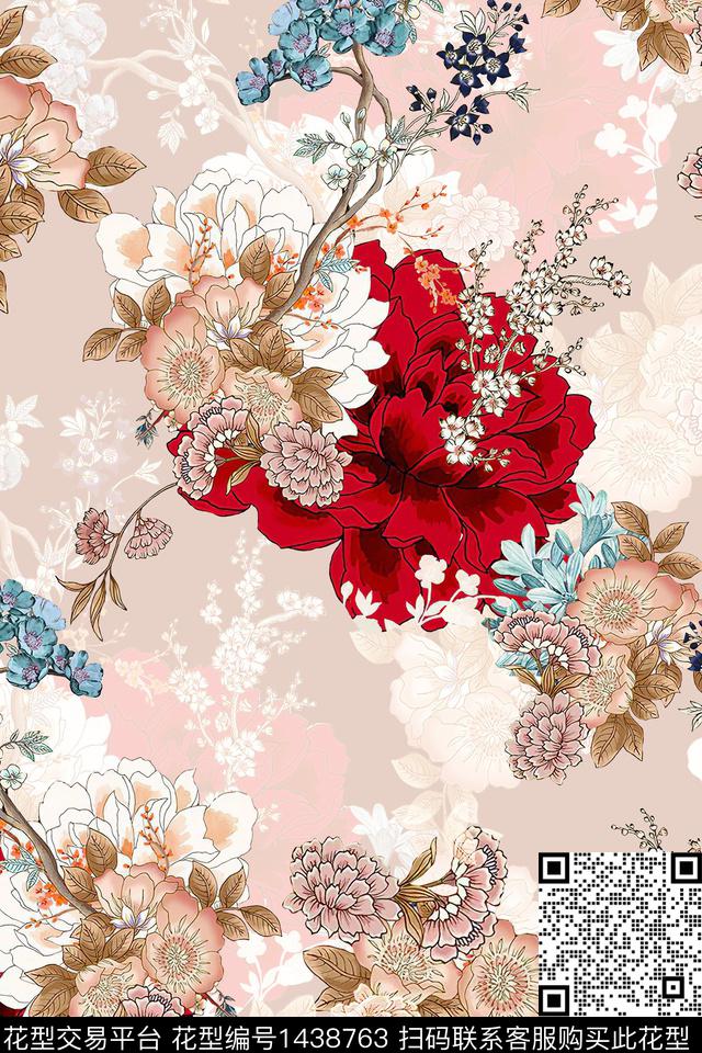 时尚花卉真丝数码印花华亿平台下载（图片编号: 1438763） - 瓦栏（Walan）