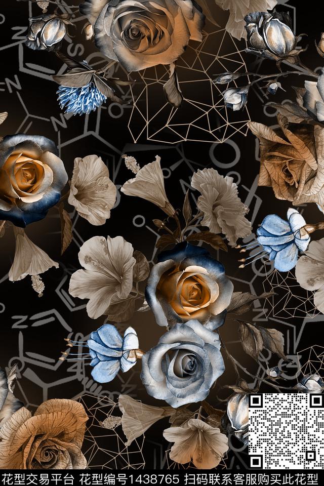 时尚花卉真丝数码印花华亿平台下载（图片编号: 1438765） - 瓦栏（Walan）