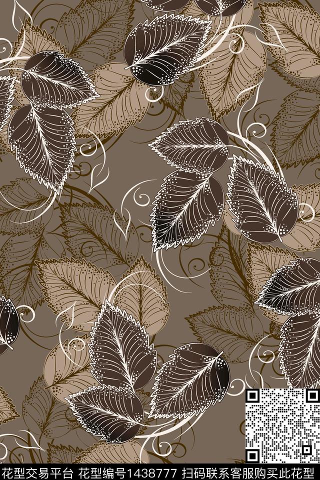 绿植树叶复古民族风数码印花华亿平台下载（图片编号: 1438777） - 瓦栏（Walan）