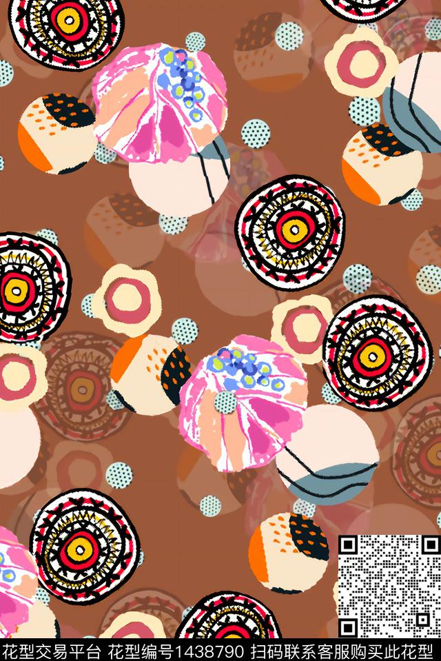 简约黑底花卉几何花卉数码印花华亿平台下载（图片编号: 1438790） - 瓦栏（Walan）