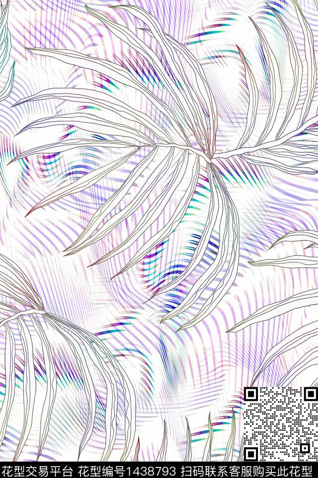 绿植树叶线条几何数码印花华亿平台下载（图片编号: 1438793） - 瓦栏（Walan）