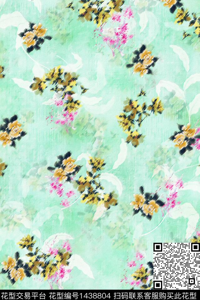 简约黑底花卉几何花卉数码印花华亿平台下载（图片编号: 1438804） - 瓦栏（Walan）