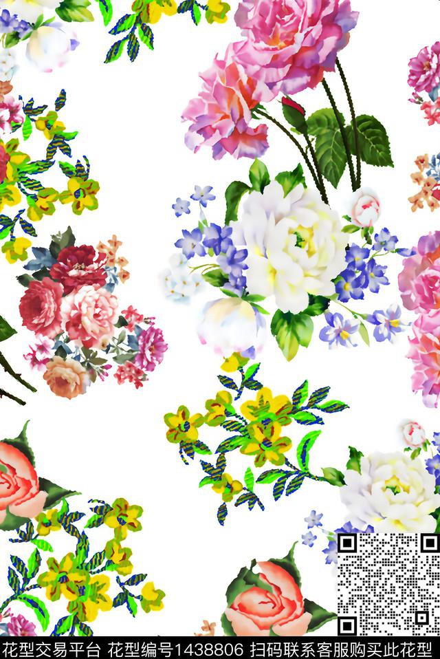 简约黑底花卉几何花卉数码印花华亿平台下载（图片编号: 1438806） - 瓦栏（Walan）