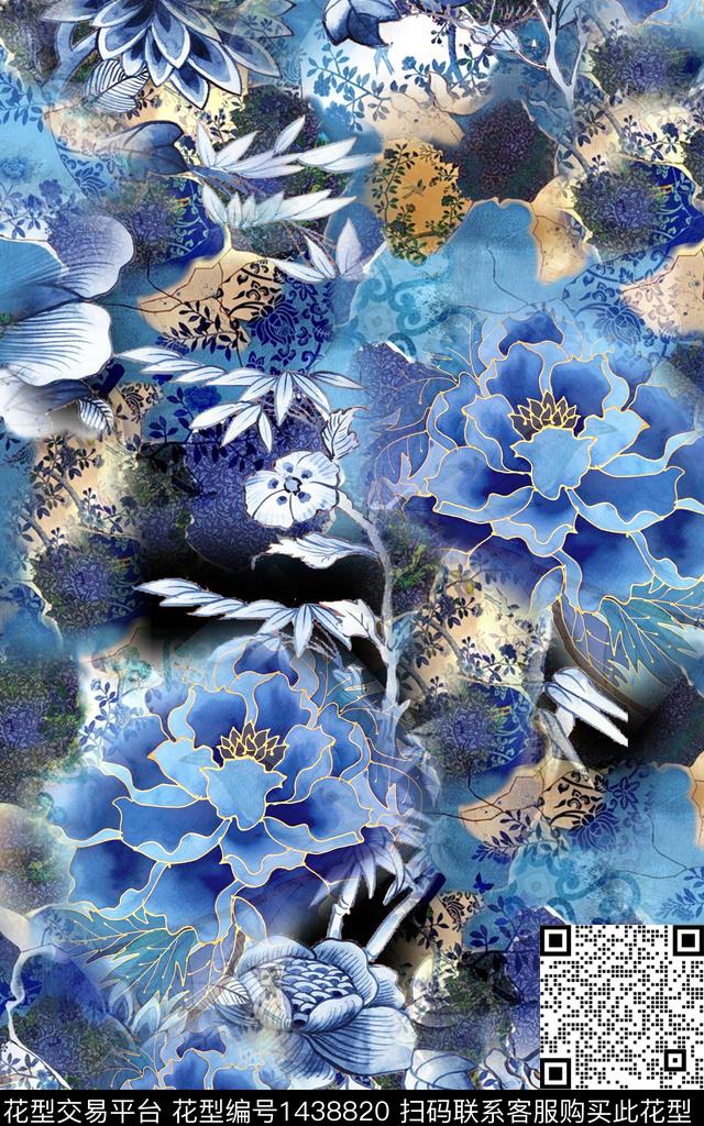 数码华亿平台花卉中国风数码印花华亿平台下载（图片编号: 1438820） - 瓦栏（Walan）