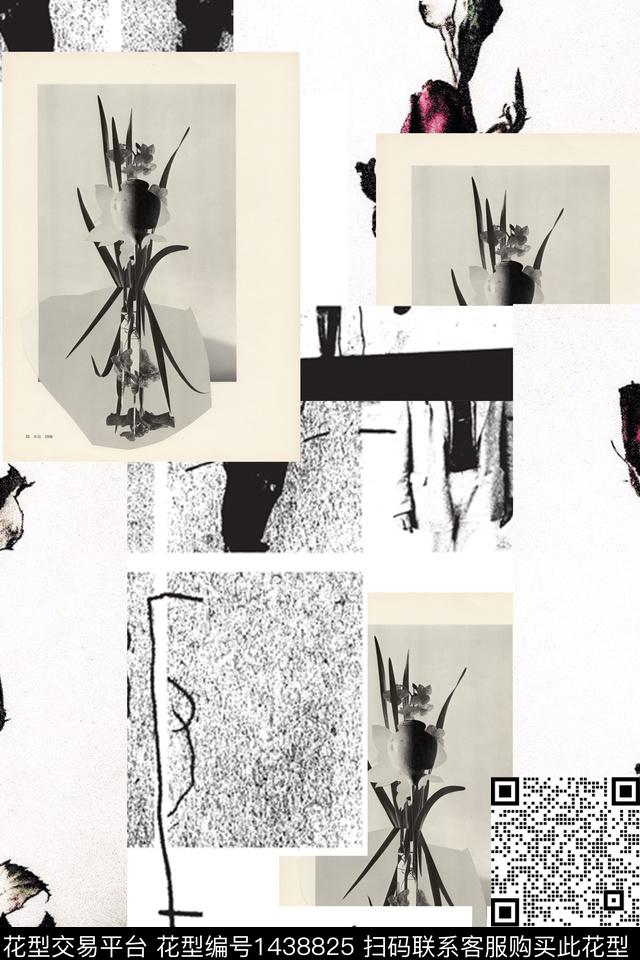 几何肌理抽象花卉数码印花华亿平台下载（图片编号: 1438825） - 瓦栏（Walan）
