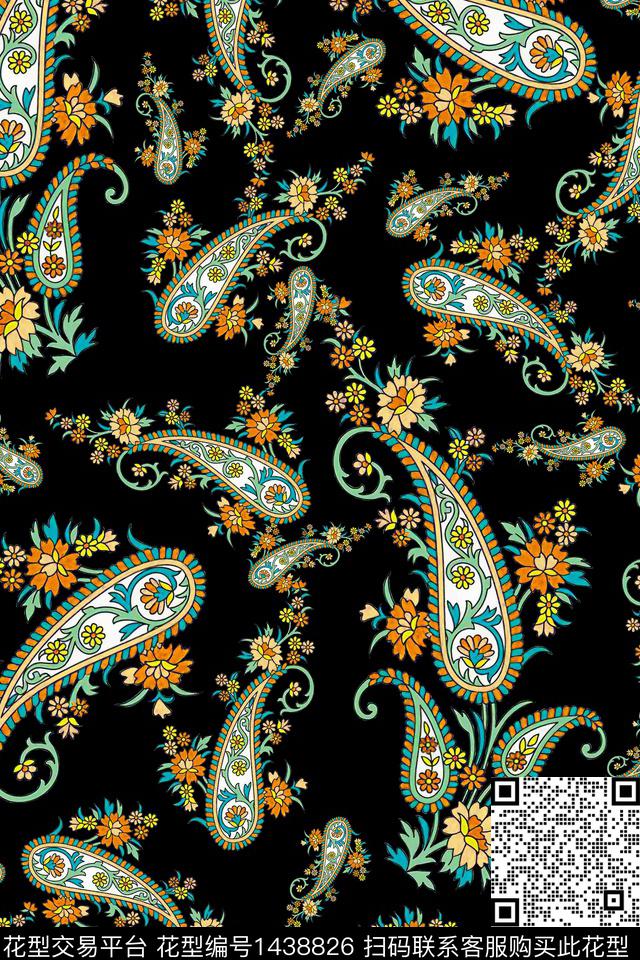 民族花卉传统纹样大牌风数码印花华亿平台下载（图片编号: 1438826） - 瓦栏（Walan）