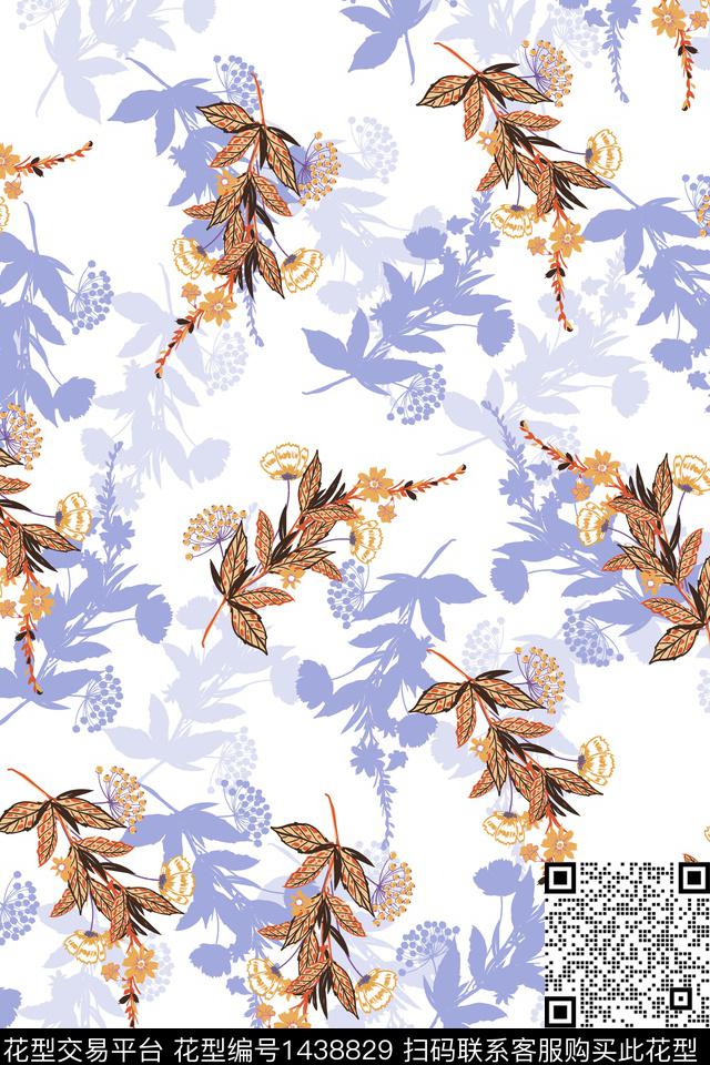 绿植树叶水彩雪纺传统印花华亿平台下载（图片编号: 1438829） - 瓦栏（Walan）
