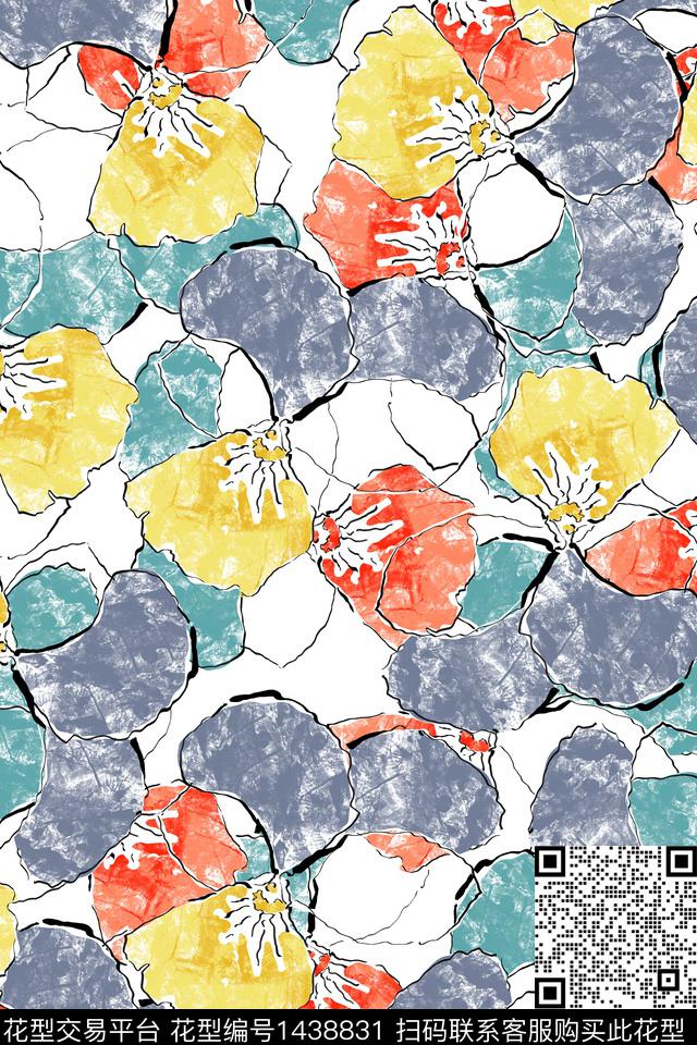 几何花卉水彩抽象花卉传统印花华亿平台下载（图片编号: 1438831） - 瓦栏（Walan）