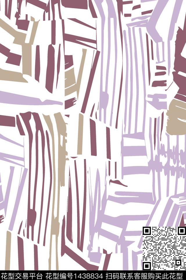 线条画几何花卉大牌风传统印花华亿平台下载（图片编号: 1438834） - 瓦栏（Walan）