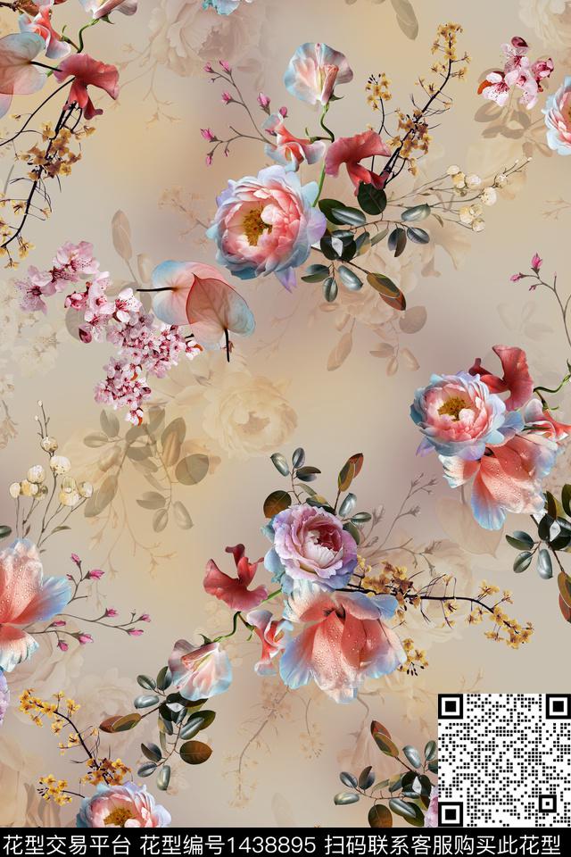 花卉外贸写实数码印花华亿平台下载（图片编号: 1438895） - 瓦栏（Walan）