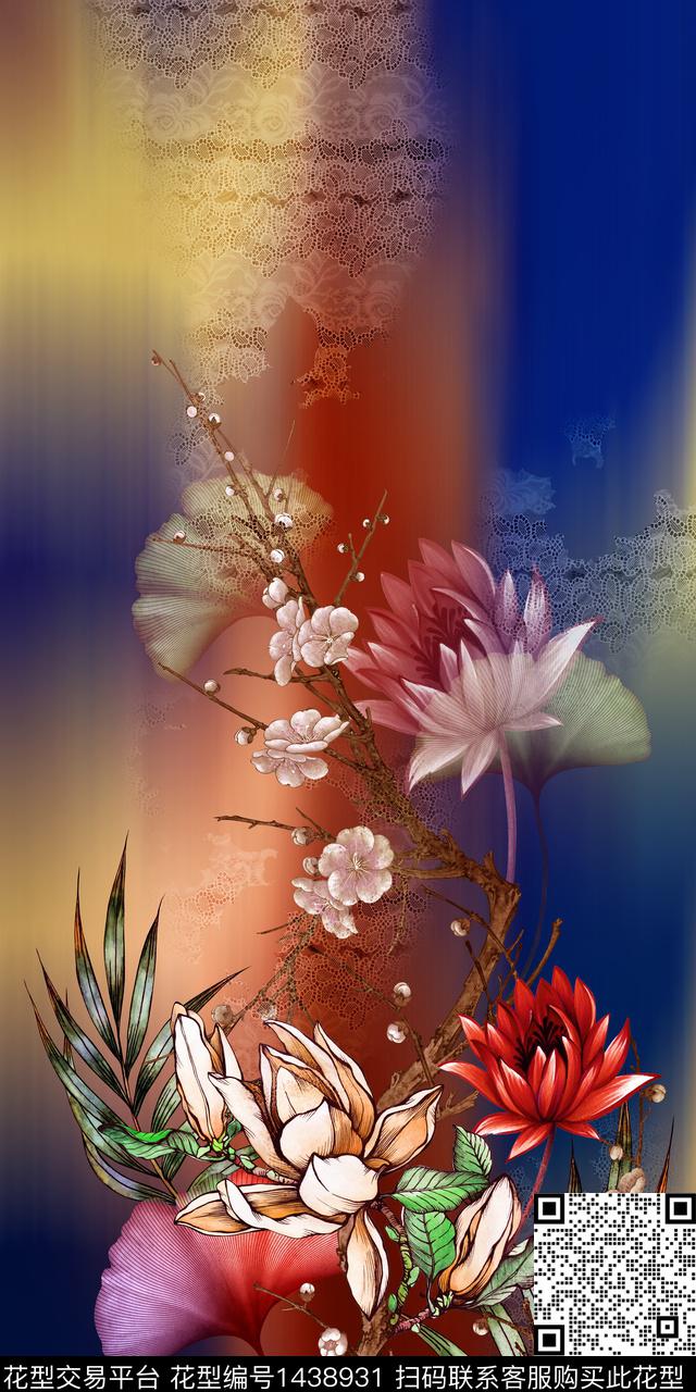 数码华亿平台花卉香云纱数码印花华亿平台下载（图片编号: 1438931） - 瓦栏（Walan）