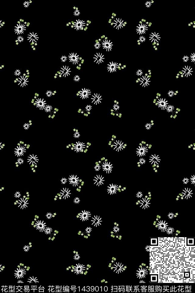 黑底花卉清爽底花卉花卉数码印花华亿平台下载（图片编号: 1439010） - 瓦栏（Walan）