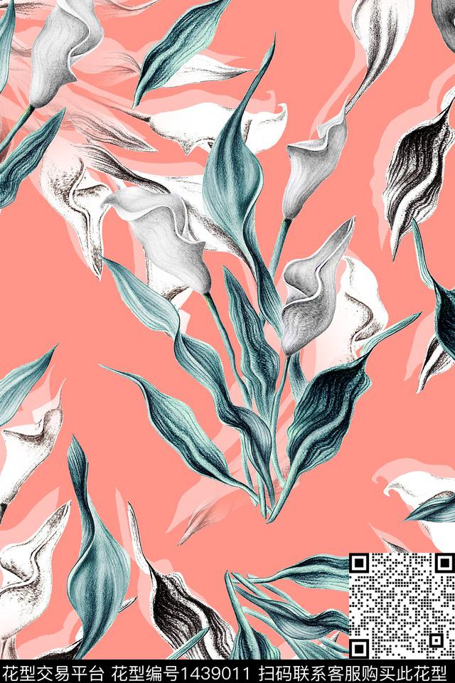 清爽底花卉花卉大牌风数码印花华亿平台下载（图片编号: 1439011） - 瓦栏（Walan）