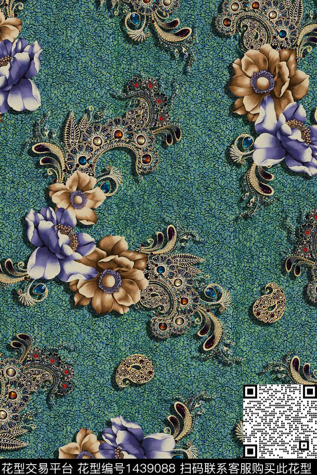 花纹欧洲花卉数码印花华亿平台下载（图片编号: 1439088） - 瓦栏（Walan）
