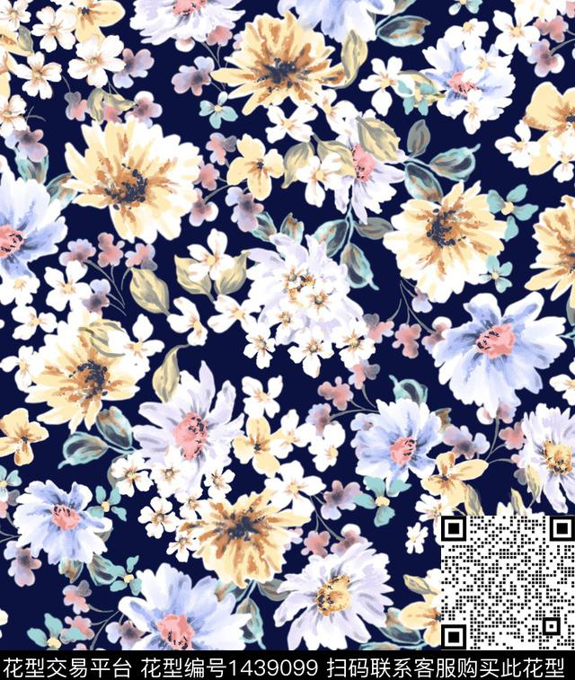 小碎花手绘花卉叠加数码印花华亿平台下载（图片编号: 1439099） - 瓦栏（Walan）