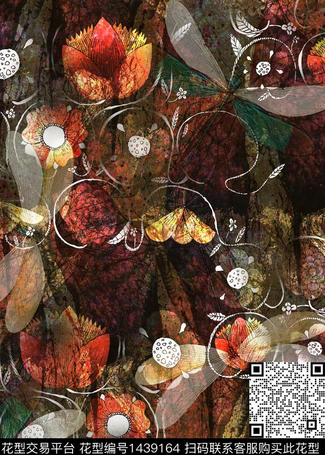 复古香云纱昆虫数码印花华亿平台下载（图片编号: 1439164） - 瓦栏（Walan）