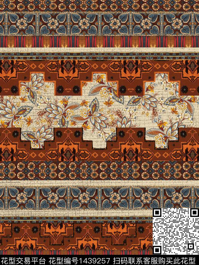 中老年民族花卉混合拼接数码印花华亿平台下载（图片编号: 1439257） - 瓦栏（Walan）