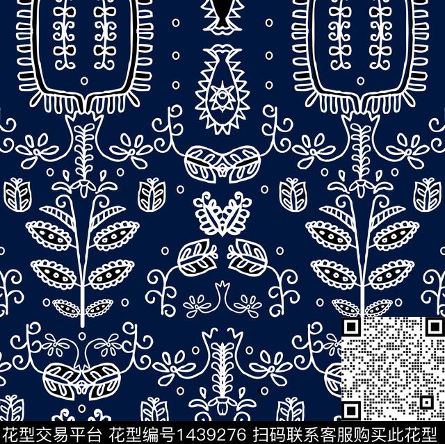 电话线条花卉数码印花华亿平台下载（图片编号: 1439276） - 瓦栏（Walan）