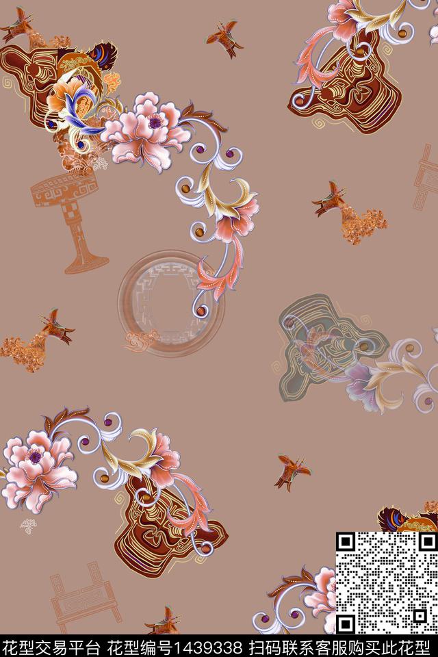 真丝中国风华亿平台复古旗袍花数码印花华亿平台下载（图片编号: 1439338） - 瓦栏（Walan）