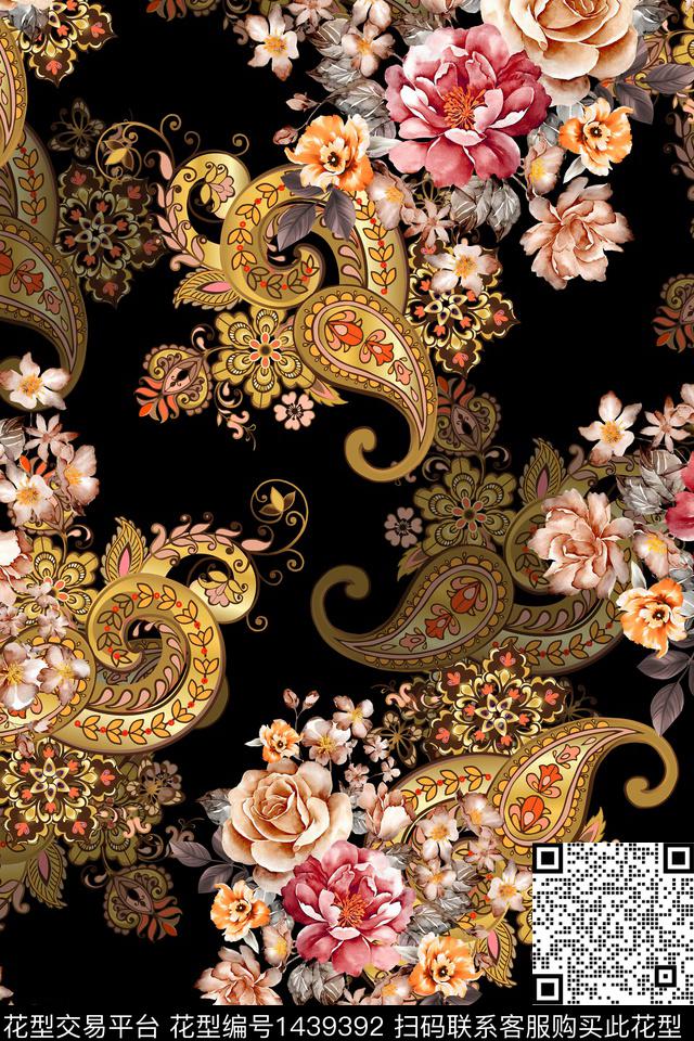 时尚佩斯利真丝数码印花华亿平台下载（图片编号: 1439392） - 瓦栏（Walan）