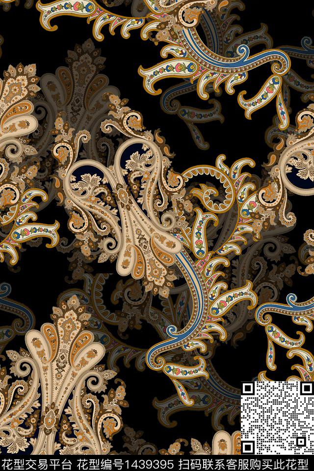 时尚佩斯利真丝数码印花华亿平台下载（图片编号: 1439395） - 瓦栏（Walan）