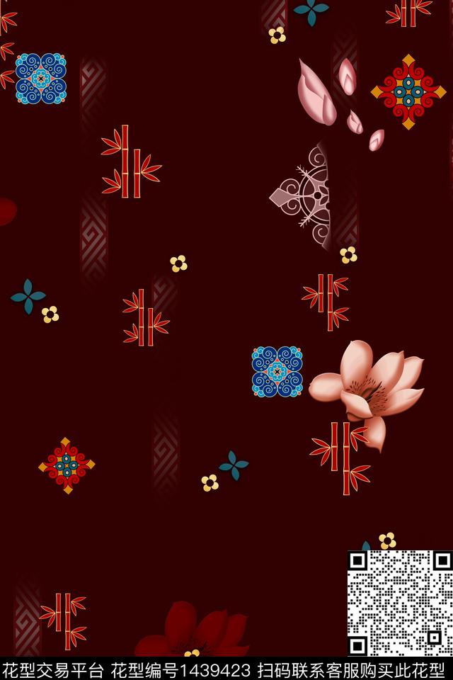 数码华亿平台花卉旗袍数码印花华亿平台下载（图片编号: 1439423） - 瓦栏（Walan）