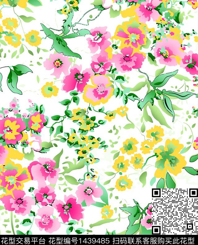 连衣裙2022春夏流行斑驳花卉传统印花华亿平台下载（图片编号: 1439485） - 瓦栏（Walan）
