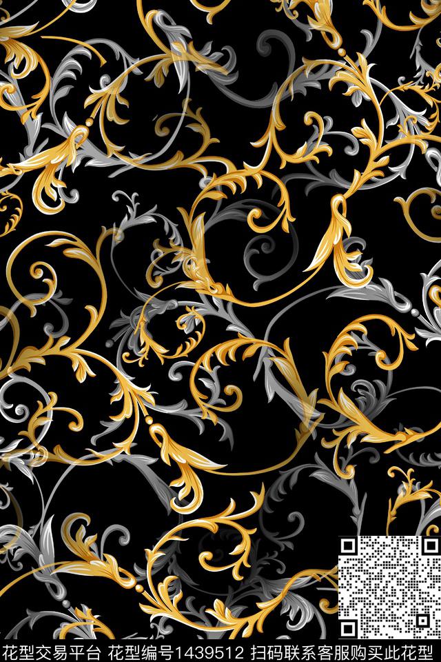 黑底花卉民族风大牌风数码印花华亿平台下载（图片编号: 1439512） - 瓦栏（Walan）