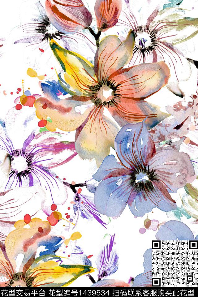 绿植树叶抽象花卉民族风数码印花华亿平台下载（图片编号: 1439534） - 瓦栏（Walan）