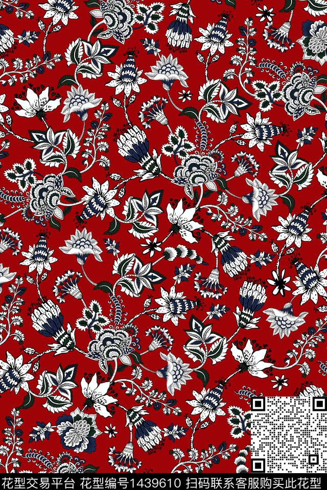 复古民族风花卉数码印花华亿平台下载（图片编号: 1439610） - 瓦栏（Walan）
