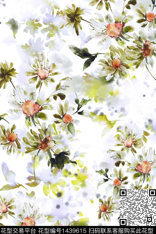 抽象年轻女性水彩花卉数码印花华亿平台下载（图片编号: 1439615） - 瓦栏（Walan）