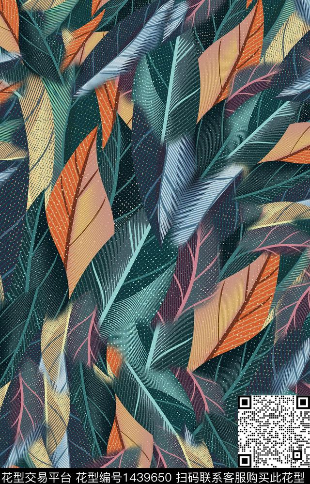 黑底花卉几何大牌风数码印花华亿平台下载（图片编号: 1439650） - 瓦栏（Walan）