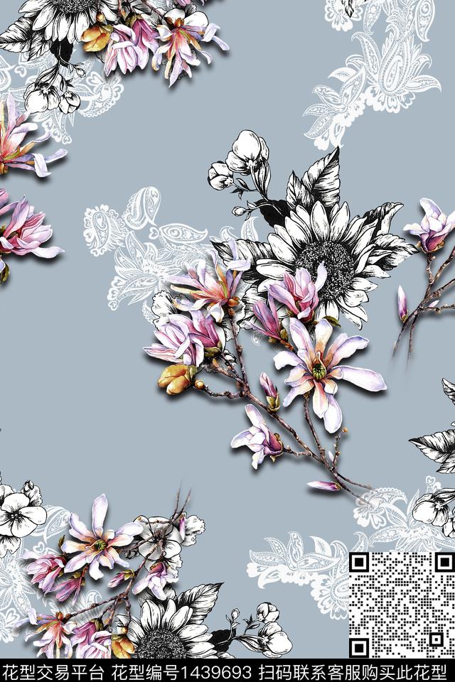 复古大牌风小碎花数码印花华亿平台下载（图片编号: 1439693） - 瓦栏（Walan）