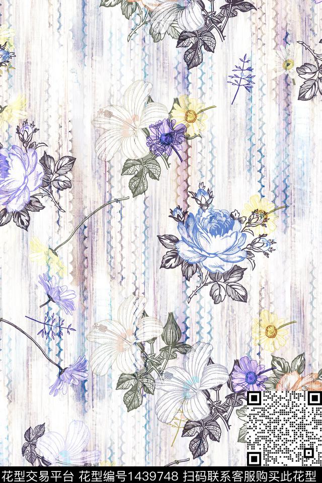 花卉大牌风小清新数码印花华亿平台下载（图片编号: 1439748） - 瓦栏（Walan）