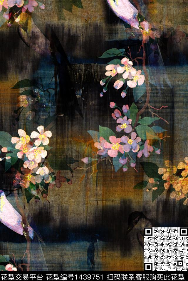 花鸟香云纱中老年数码印花华亿平台下载（图片编号: 1439751） - 瓦栏（Walan）